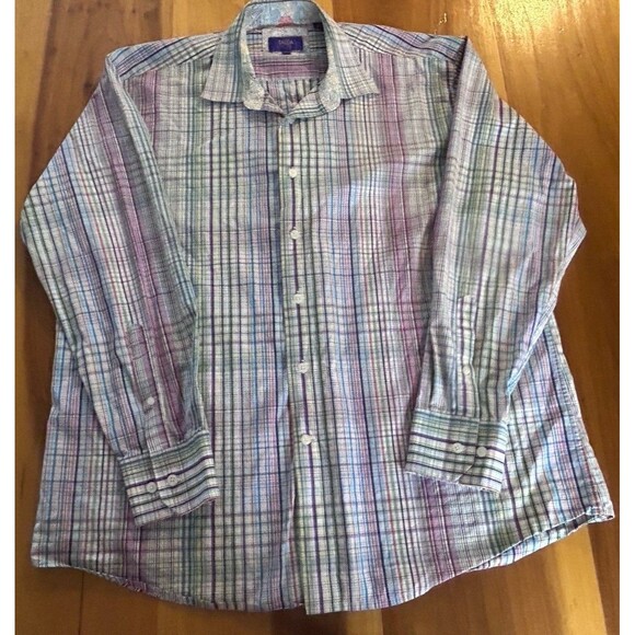 Tallia Men’s Button Up Shirt. Size XL 17.5. Long Sleeve. Flip Cuff. Plaid - Picture 1 of 11